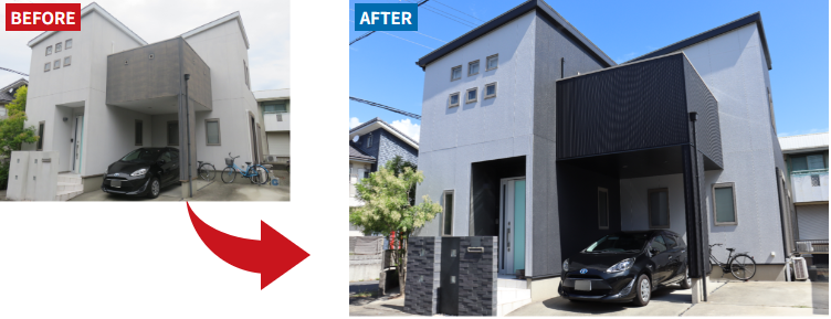 淡路島洲本市で外壁塗装はツートンカラー、玄関廻りをオシャレにしたデザイン
